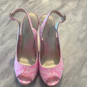 Lilly Pulitzer Pink Patterned Peep-Toe Heels